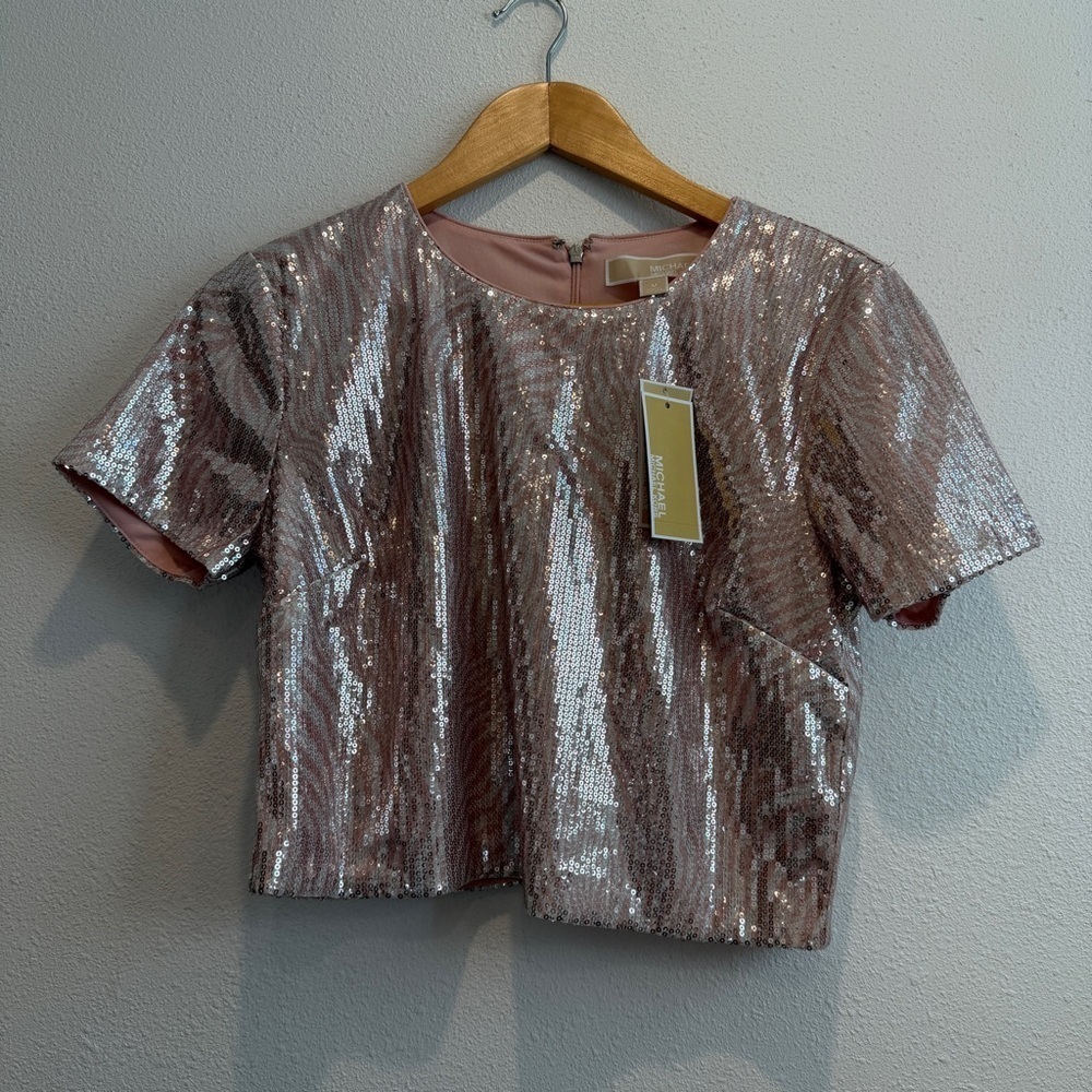 Michael Kors Woman’s Sequined Cropped Top NWT Size Medium color Rosewater
